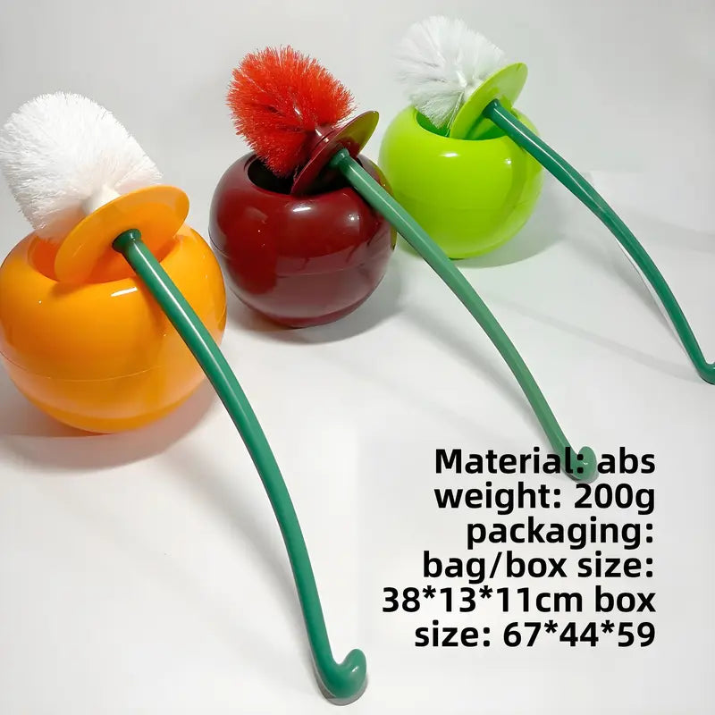 Plastic Long-Reach Handle Toilet Brush & Plungers Kit with Box, Soft-Bristled Scrubber Toilet Brush, Cherry Shape Bathroom Cleaning Supply for Home Bathroom Cleaning Needs