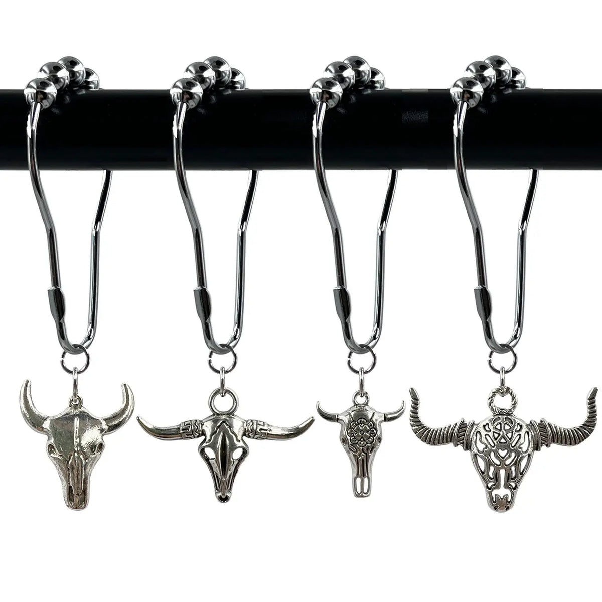 Bull Head Shower Curtain Hook, 12pcs/set Rust Resistant Shower Curtain Ring, Bathroom Curtain Hooks, Shower Curtain Decorative Hook for Home Bathroom, Restroom, Bathroom Decoration Accessories [Package List as Picture Shown]