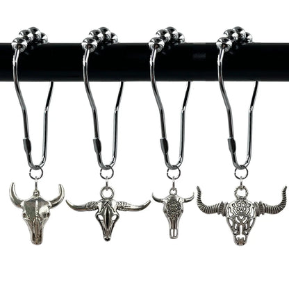 Bull Head Shower Curtain Hook, 12pcs/set Rust Resistant Shower Curtain Ring, Bathroom Curtain Hooks, Shower Curtain Decorative Hook for Home Bathroom, Restroom, Bathroom Decoration Accessories [Package List as Picture Shown]