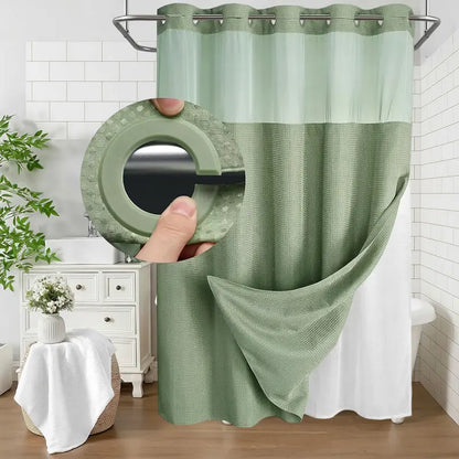 White Double Layer Waffle-Pattern Shower Curtain - No Hook Snap-in Liner, Fabric Waterproof Inner & Washable White Outer Cloth, Modern Bathroom Accessory for Home/Hotel/Salon/Dorm, 72x75 Inch