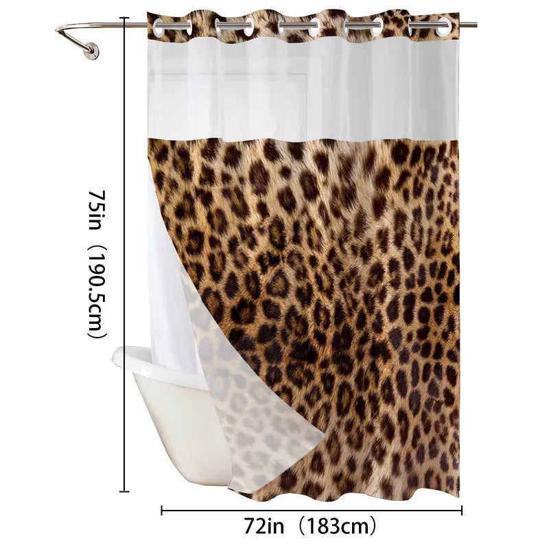 Leopard Print Shower Curtain - Waterproof & Mildew Resistant Thick PEVA Bathroom Curtain with No-Drill Installation