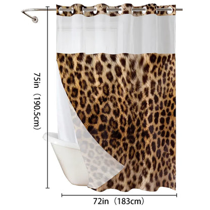 Leopard Print Shower Curtain - Waterproof & Mildew Resistant Thick PEVA Bathroom Curtain with No-Drill Installation