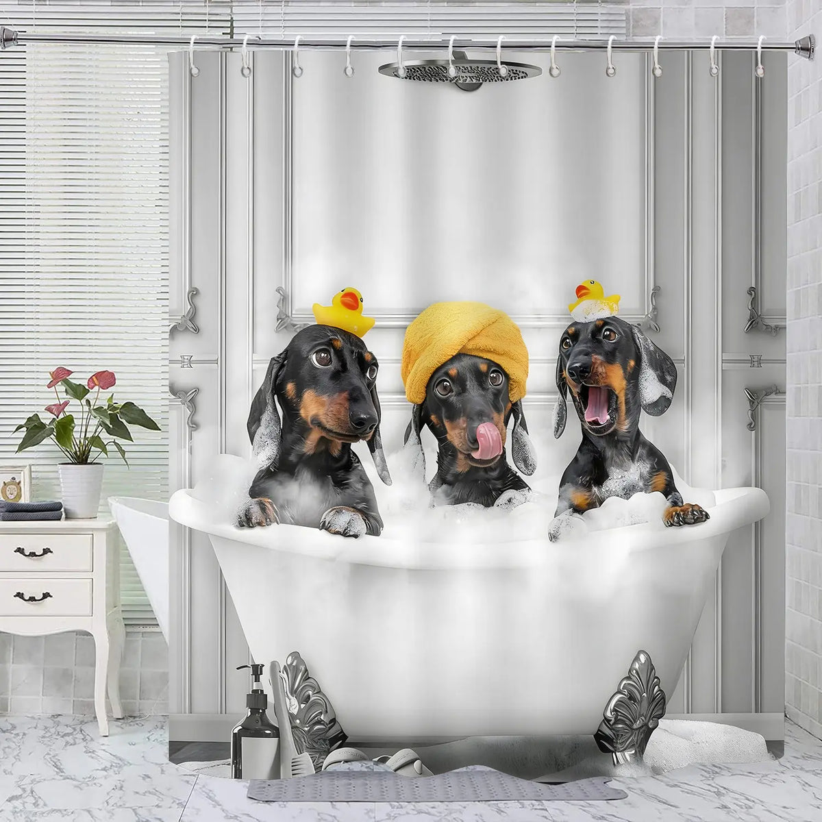 Bathroom Curtains Shower Set, 1pc/4pcs, Bath Mat Rug Decor, Dachshund Animal Theme, Includes Hooks, Decorative Cute, Aesthetic Shower Curtain, Home Decoration, Shower Curtain Sets