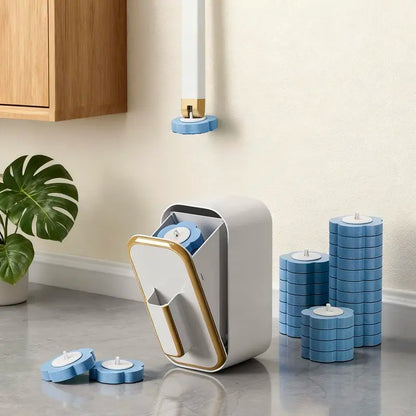 Wall-Mounted ABS Plastic Toilet Wand Disposable Cleaning Kit - Bathroom Cleaning Tool, Daily 17in Long Handle Lightweight Toilet Brush & Plungers, Ergonomic Handle, Soft Sponge Scrub, 1+18 Replaceable Heads, Space-Saving Storage Box for Small Bathrooms