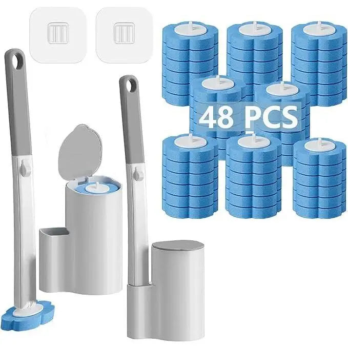 Disposable Toilet Wand & Holder Set - 15.7" Long ABS Plastic Extended Handle with Ocean Fresh Scent Cleaner Refills, Home Bathroom Deep Cleaning Supplies for Toilet Bowl, Bathtub