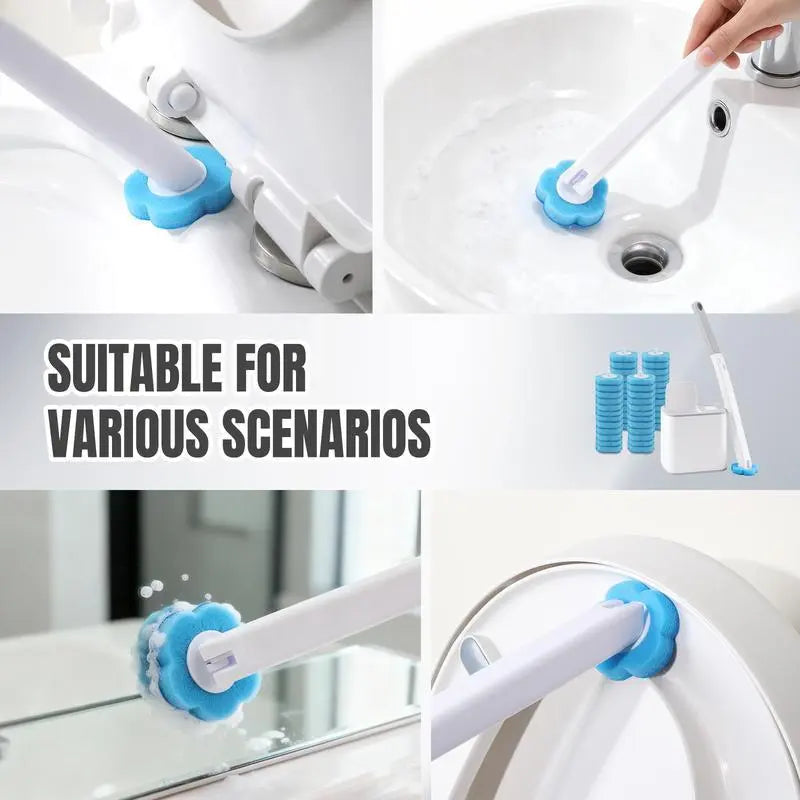 Disposable Toilet Brush Set with Toilet Cleaning System, 1 Brush & 24 Cleaner Refills, 15.7-in ABS Plastic Long Handle Wand, Space-Saving Wall-Mounted Caddy, Bathroom Cleaning Accessory, 1 Brush & 24Cleaner Refills