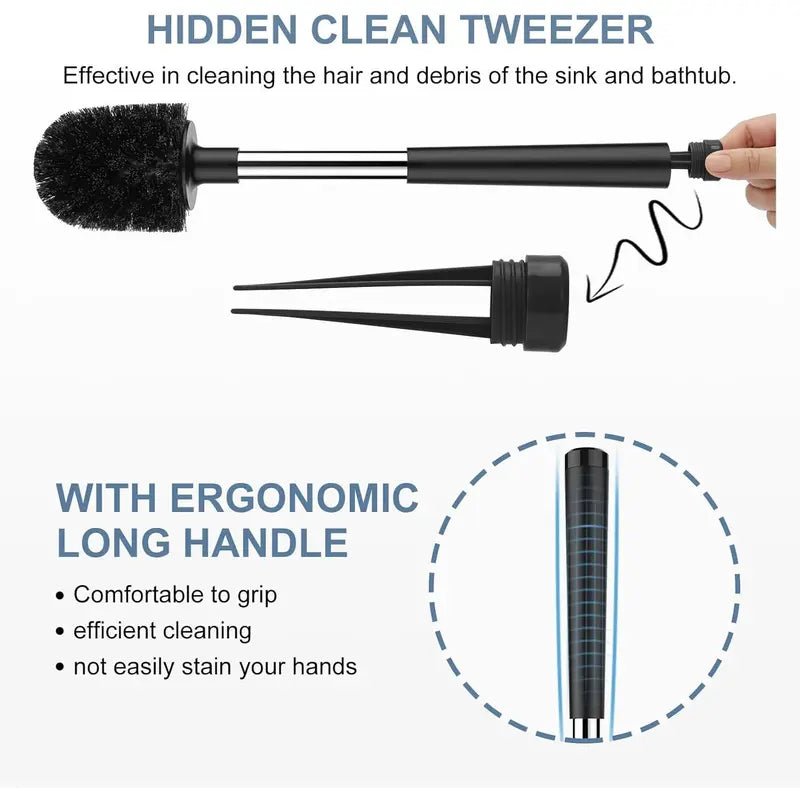 Black Toilet Brush and Holder Set - Self-Closing Lid, Extra-Long Ventilated Handle, Nylon Bristles for Bathroom Cleaning (brush + holder)