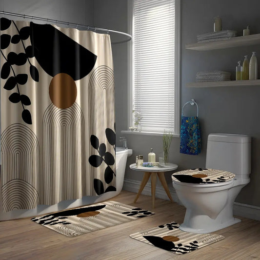 Creative Geometric Bathroom Set, Includes Shower Curtain, Bath Mat, Toilet Seat Cover, Elegant Home Decor, Perfect Gift, Shower Curtain Sets, Bathroom Accessory, Bathroom Decor And Accessories