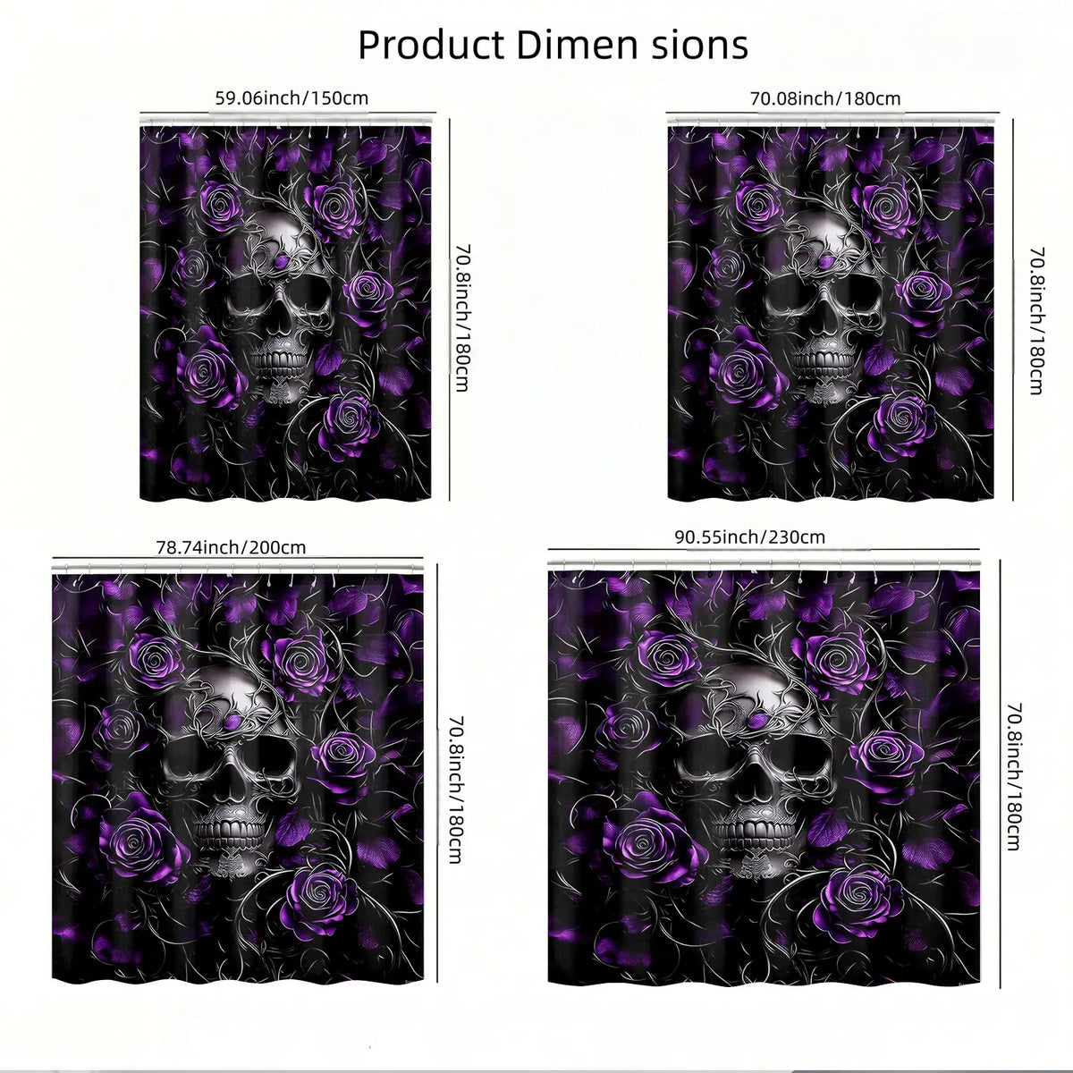 1pcs Luxury Dark Gothic Floral Bathroom Shower Curtain, Rose and Skull Pattern, Elegant Spooky Aesthetic Decor, Unique Gift for Gothic Lovers and Witchy Aesthetic Room