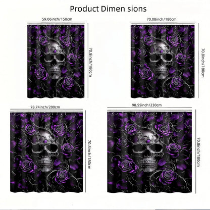 1pcs Luxury Dark Gothic Floral Bathroom Shower Curtain, Rose and Skull Pattern, Elegant Spooky Aesthetic Decor, Unique Gift for Gothic Lovers and Witchy Aesthetic Room