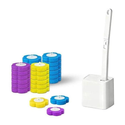 Plastic Body Toilet Cleaning Brush with Stand, Handle & 30 Disposable Replacement Heads, Anti-Fouling No-Scratch Hygienic Bathroom Tool, Easy-to-Clean Single-Use Stick