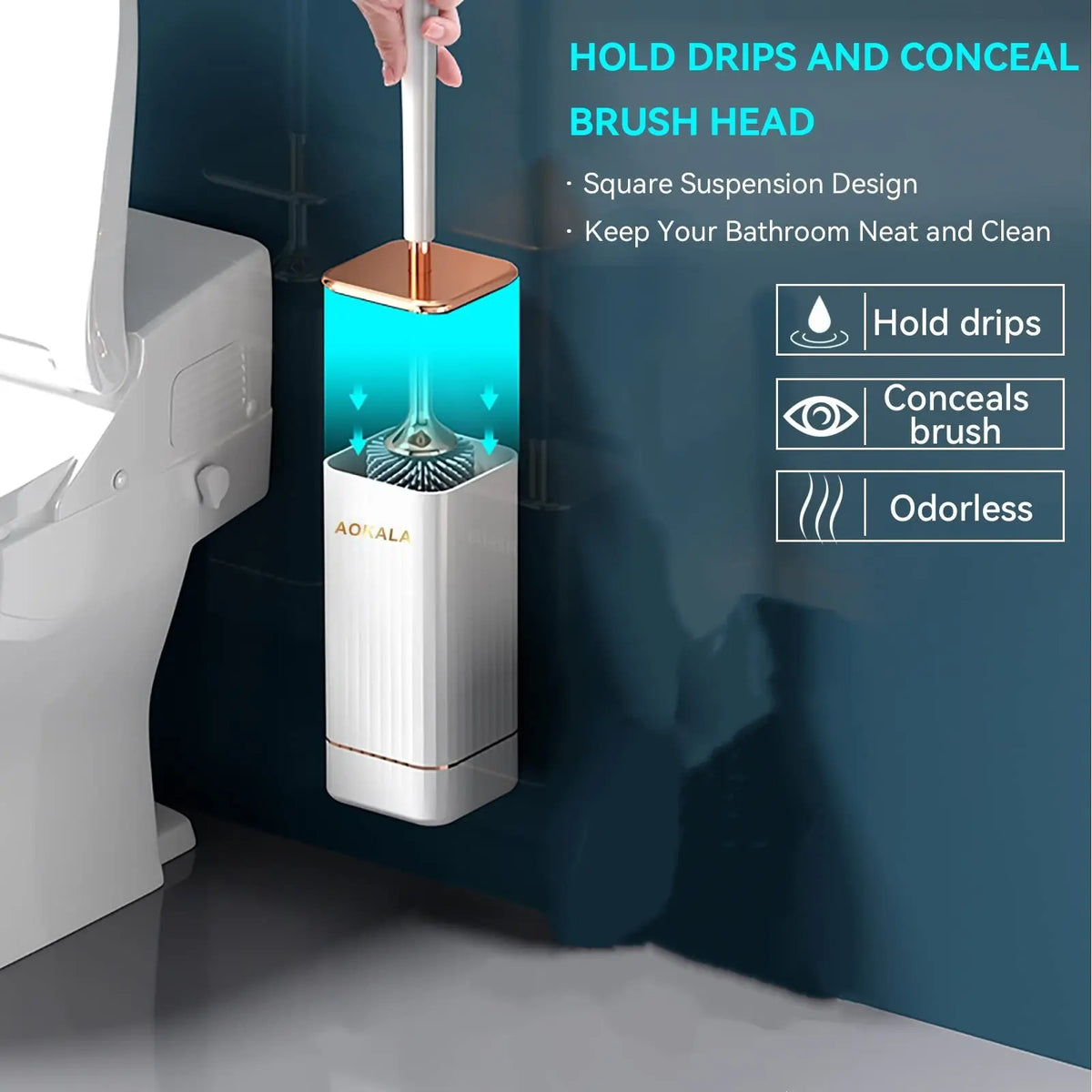 Aokala  Long Handle, Toilet Brush and Holder, Bathroom Brush Cleaner, Silicone Toilet Bowl Brush Set, Modern Bathroom Design, Durable Deep Cleaning Tool, Toilet Bowl Scrubber, Bathroom Cleaning Tools