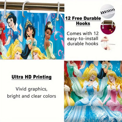 Disney Classic Princess Collection Colorful Character Shower Curtain - Sparkling Castle Backdrop Design with Beloved Princesses, Colorful Character Shower Curtains