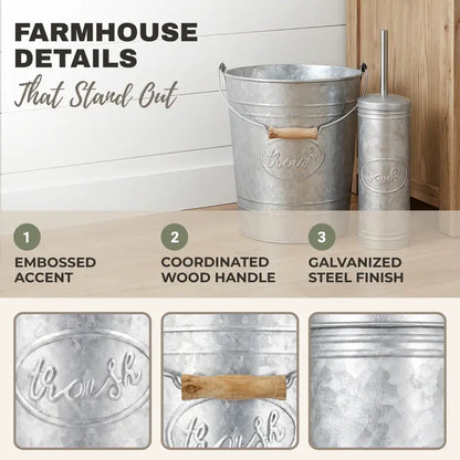 Autumn Alley Farmhouse Galvanized Trash Can & Toilet Brush Set