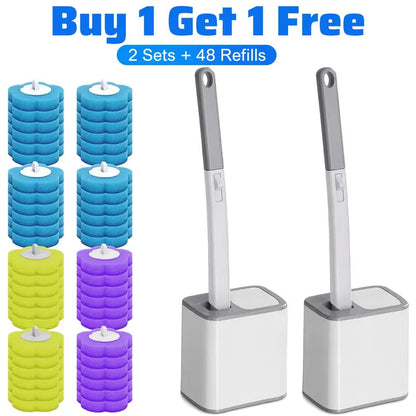 Nifogo Disposable Toilet Brush Set with Wall-Mount Holder, Includes 24 Refills, Triple-Layer Anti-Fouling Sponge, Fragrance Neutralizer, 360° Rotatable Deep Cleaning Tool for Bathrooms, Hassle-Free Drain Scrubbing