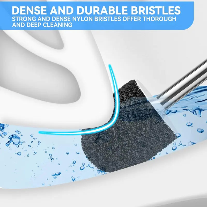 Toilet Brush & Holder, Stainless Steel Handle, Space Saving for Storage, Deep Cleaning, Drip-Proof, Easy to Assemble, Nylon Bristles, White & Grey