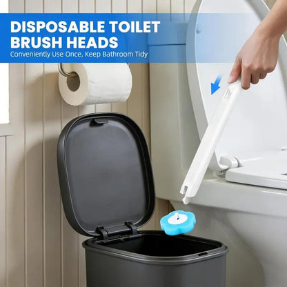 Compact Disposable Plastic Toilet Brush Gift Set - 24 Disposable Heads, Wall-Mount Holder, Handle, Wall-Mounted Caddy for Tidiness, Germ-Contact Reduction for Car Interior & Household Use