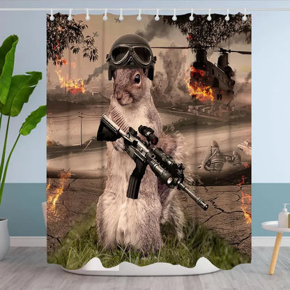 Warrior Squirrel Animal Print Waterproof Polyester Shower Curtain - Black & Green Fabric, Metal Grommets, Animals Design, Machine Washable, Hanging, 72w x 72l (Pack of 1), Multiple Sizes, Best Gift for the Bathroom