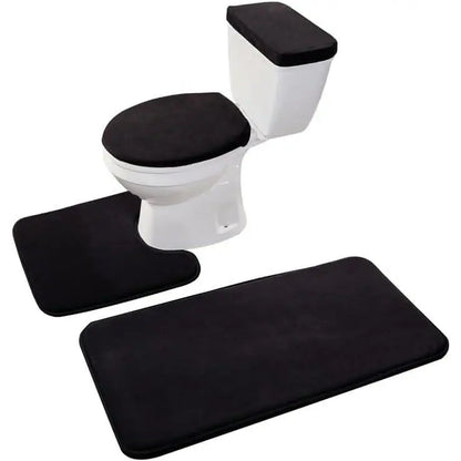 Black 4-Piece Soft Thick Velvet Memory Foam Bathroom Toilet Mat Set - Includes Toilet Seat Cover, Decorative Tank Cover, Bathroom Rug (Home Supply), Quantity Per Pack": "Four Pieces
