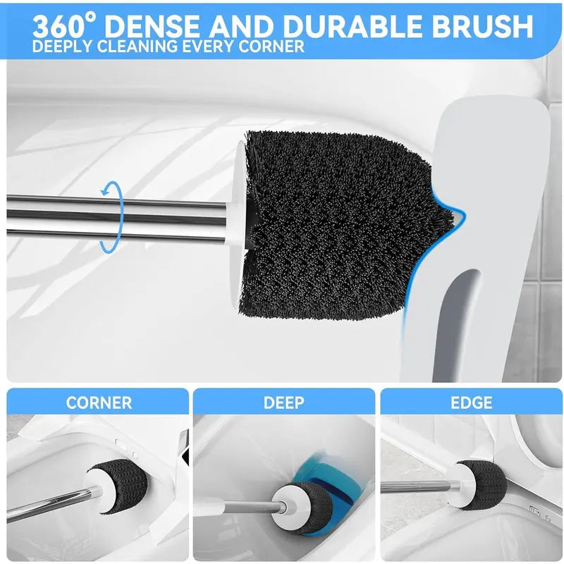 Toilet Brush & Holder, Stainless Steel Handle, Space Saving for Storage, Deep Cleaning, Drip-Proof, Easy to Assemble, Nylon Bristles, White & Grey