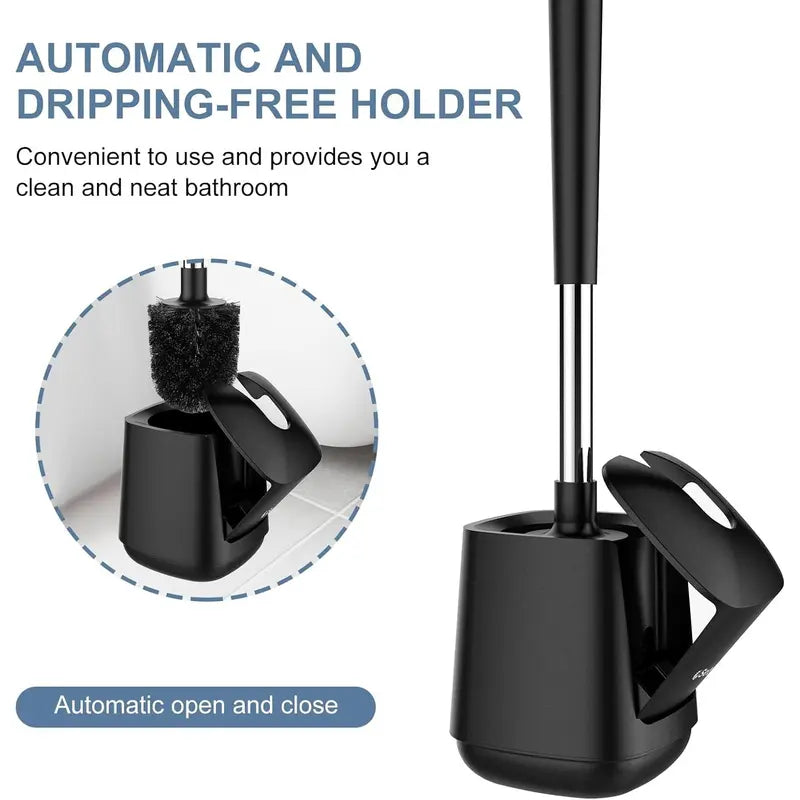 Black Toilet Brush and Holder Set - Self-Closing Lid, Extra-Long Ventilated Handle, Nylon Bristles for Bathroom Cleaning (brush + holder)