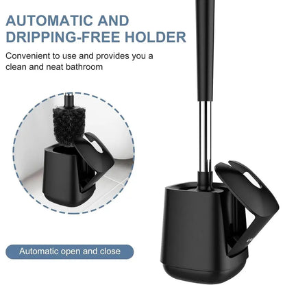 Black Toilet Brush and Holder Set - Self-Closing Lid, Extra-Long Ventilated Handle, Nylon Bristles for Bathroom Cleaning (brush + holder)