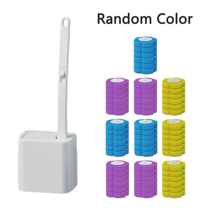 Wall-Mount ABS Plastic Disposable Toilet Brush & Plunger Kit Set - Long-Reach Handle Toilet Brush Cleaner, Self-Cleaning Rotatable, Plush Pads, No Pre-Rinse, No Mess, No Odor for Bathroom Hygiene Convenience