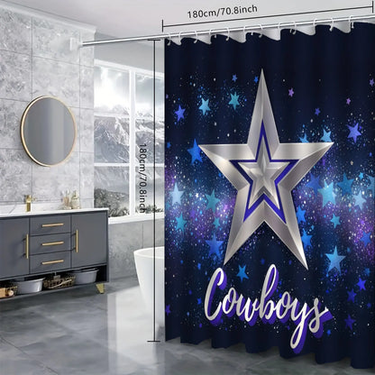 LVRLVR 4Pcs Dallas Cowboys Silver Star Galaxy Print Sports Fan Style Multi-Color Bathroom Shower Curtain Set 70.8×70.8 Inch