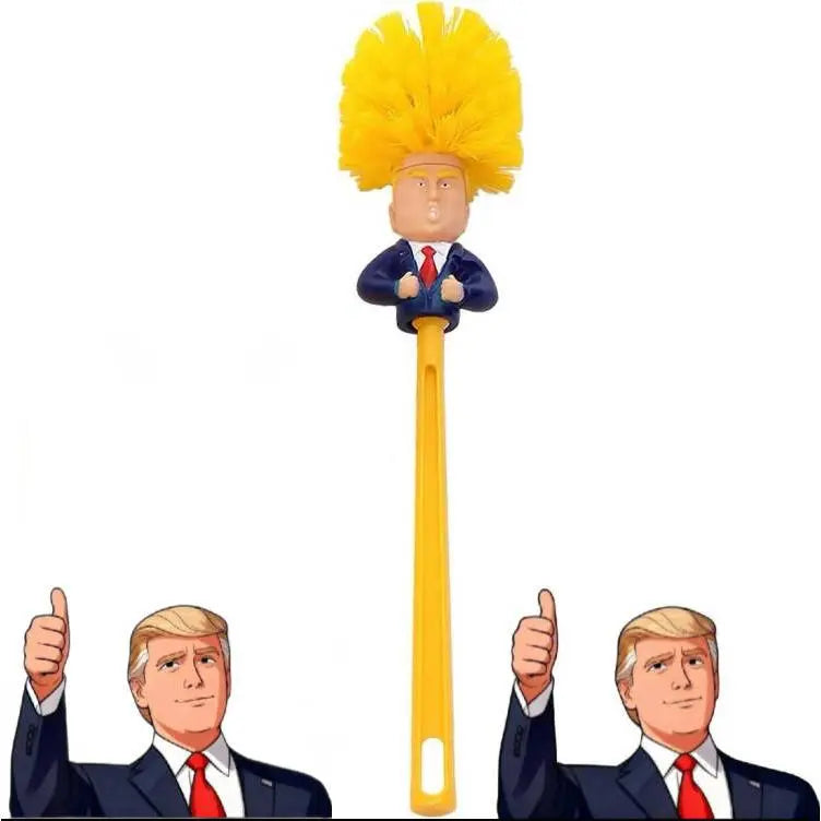 Donald Themed 1-Piece Durable Long Reach Toilet Bowl Brush & Plunger, Glass-Plastic Bathroom Cleaning Supplies, Daily Political Gag Gift for Humor Lovers with "Make Your Toilet Great Again" Design