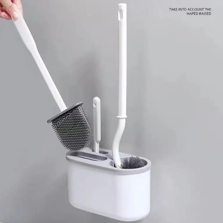 Japanese-Style Wall-Mounted 3-Piece Plastic Toilet Scrubber Brush Set - Long Handle, Soft Bristles, 360° Rotatable Head, Gentle Comprehensive Cleaning, Space-Saving Bathroom Home Supply Essential, Japanese-Style Design