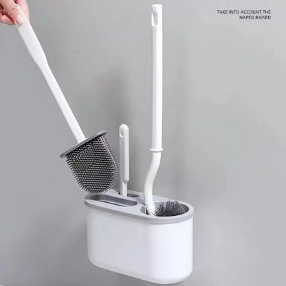 Japanese-Style Wall-Mounted 3-Piece Plastic Toilet Scrubber Brush Set - Long Handle, Soft Bristles, 360° Rotatable Head, Gentle Comprehensive Cleaning, Space-Saving Bathroom Home Supply Essential, Japanese-Style Design