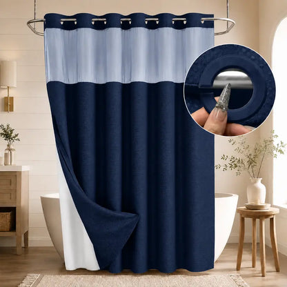 Double Layer Waffle-Pattern Shower Curtain - No Hook Snap-in Liner,  Waterproof Inner & Washable White Outer Cloth,  Bathroom Accessory for Home/Hotel/Dorm, 72x75 Inch
